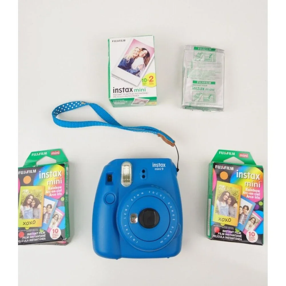 FujiFilm Instax Mini 9 instant Camera Blue Built In Selfie Mirror With Film